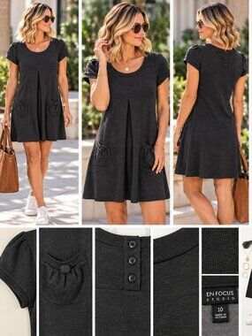 En Focus Studio Charcoal Gray Short Sleeve Knit Dress – Size 10